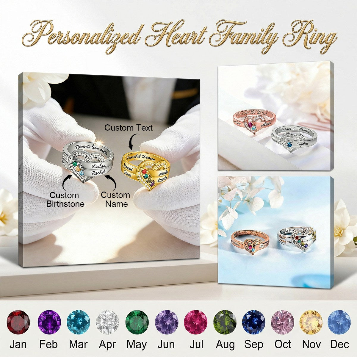 Personalized 1-8 Birthstones Heart Family Ring-Where Hearts Meet, Love Gleams In Every Stone