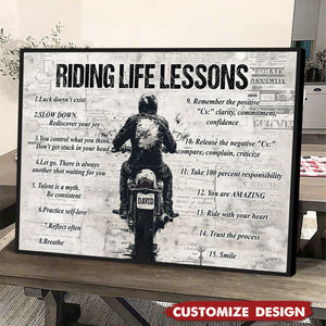 Personalized Motivational Quote Riding Life Lessons Poster - Gift For Biker