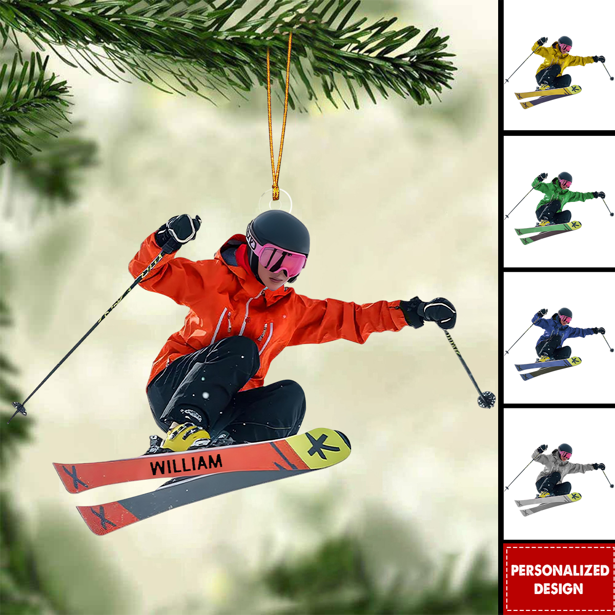 Personalized Skiing Christmas Ornament-Ski Lift Lover Gift