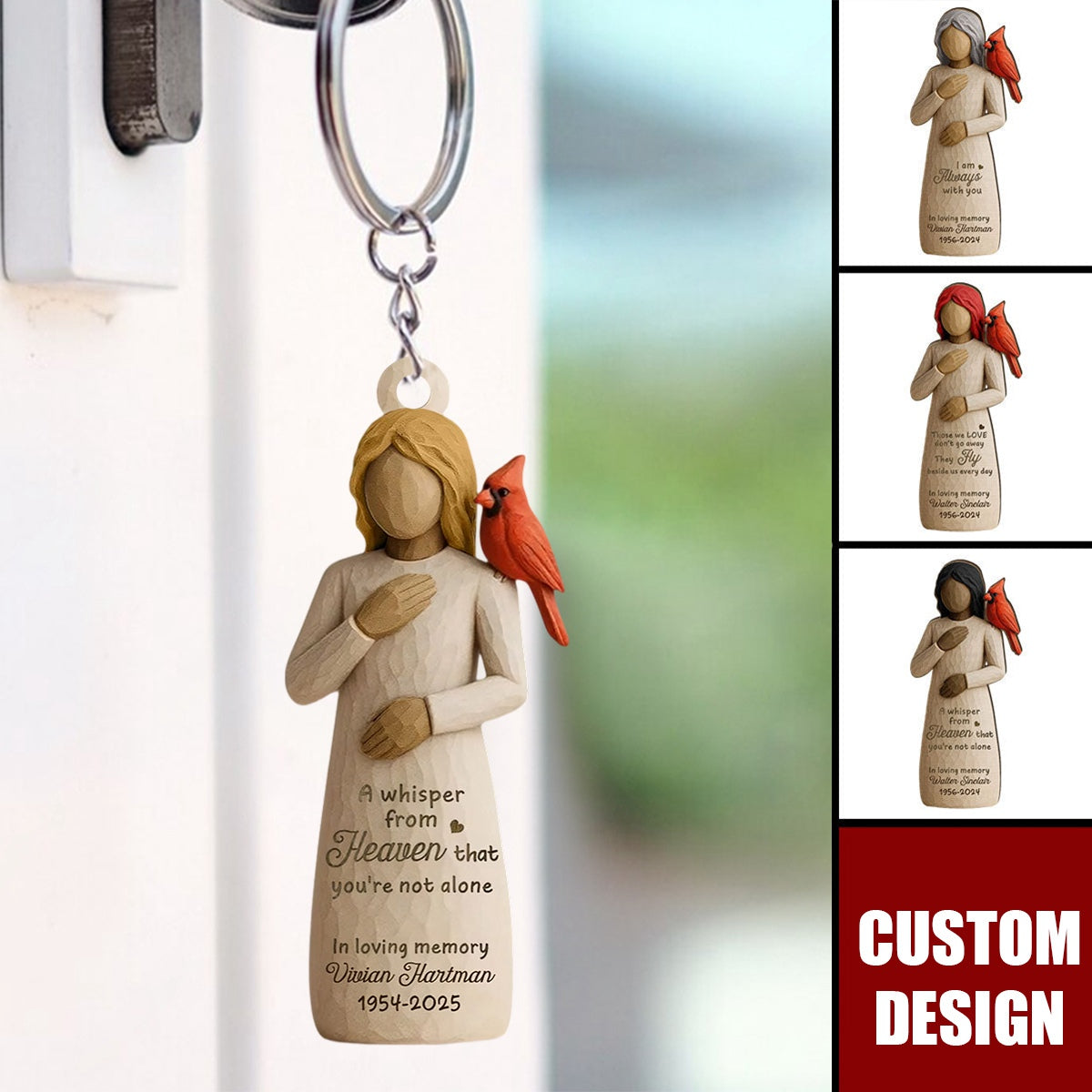 Always With You Cardinal & Woman Personalized Acrylic Keychain, Memorial Sympathy Gift