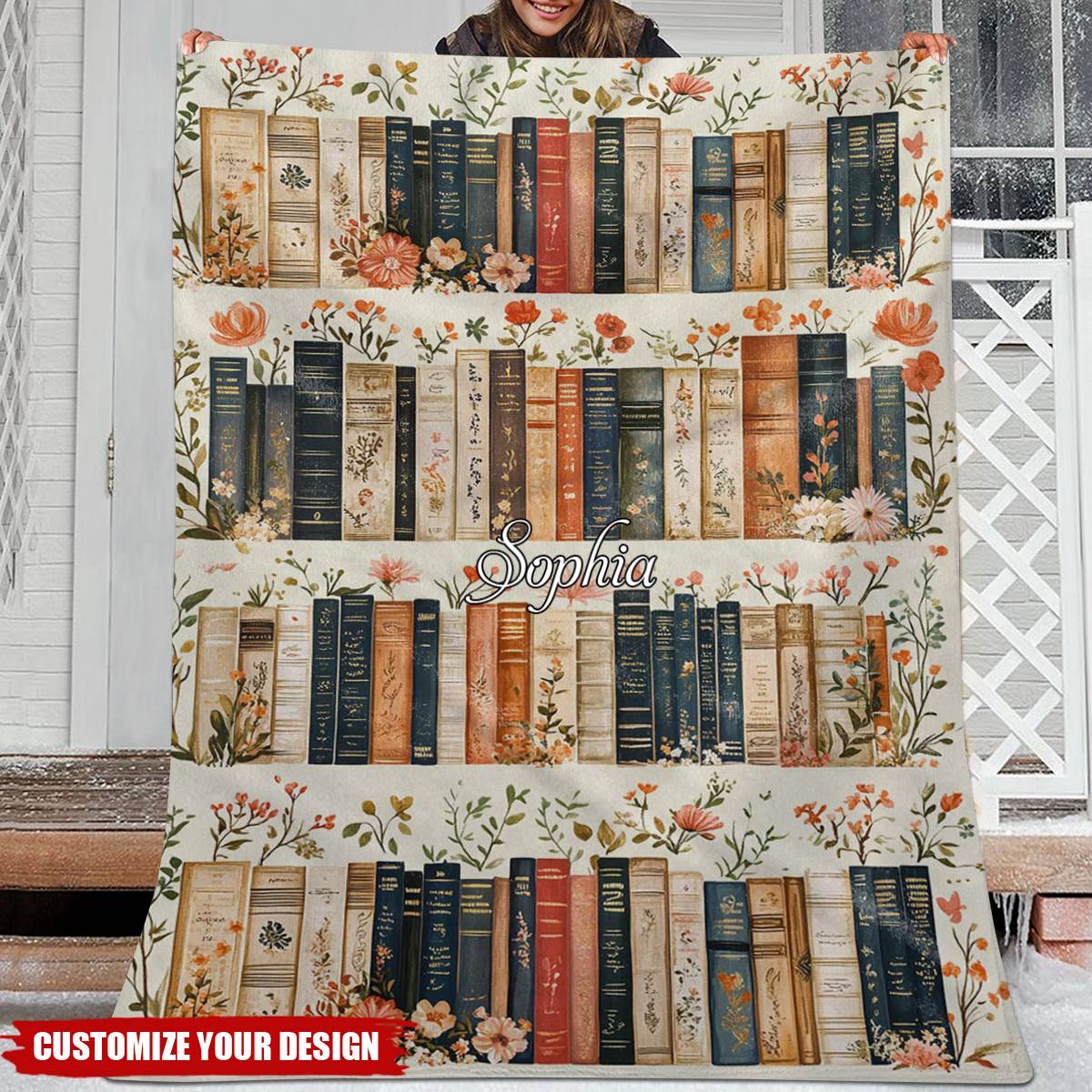 Personalized Vintage Library Blanket - Cottagecore Book Lover Gift