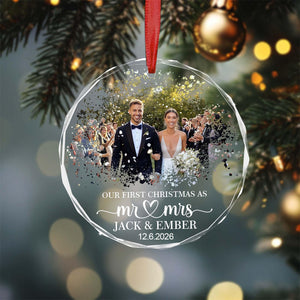 Custom First Christmas Married Ornament, Personalized Couple Photo Wedding Keepsake, Our First Christmas As Mr & Mrs Ornament, Newlywed Gift