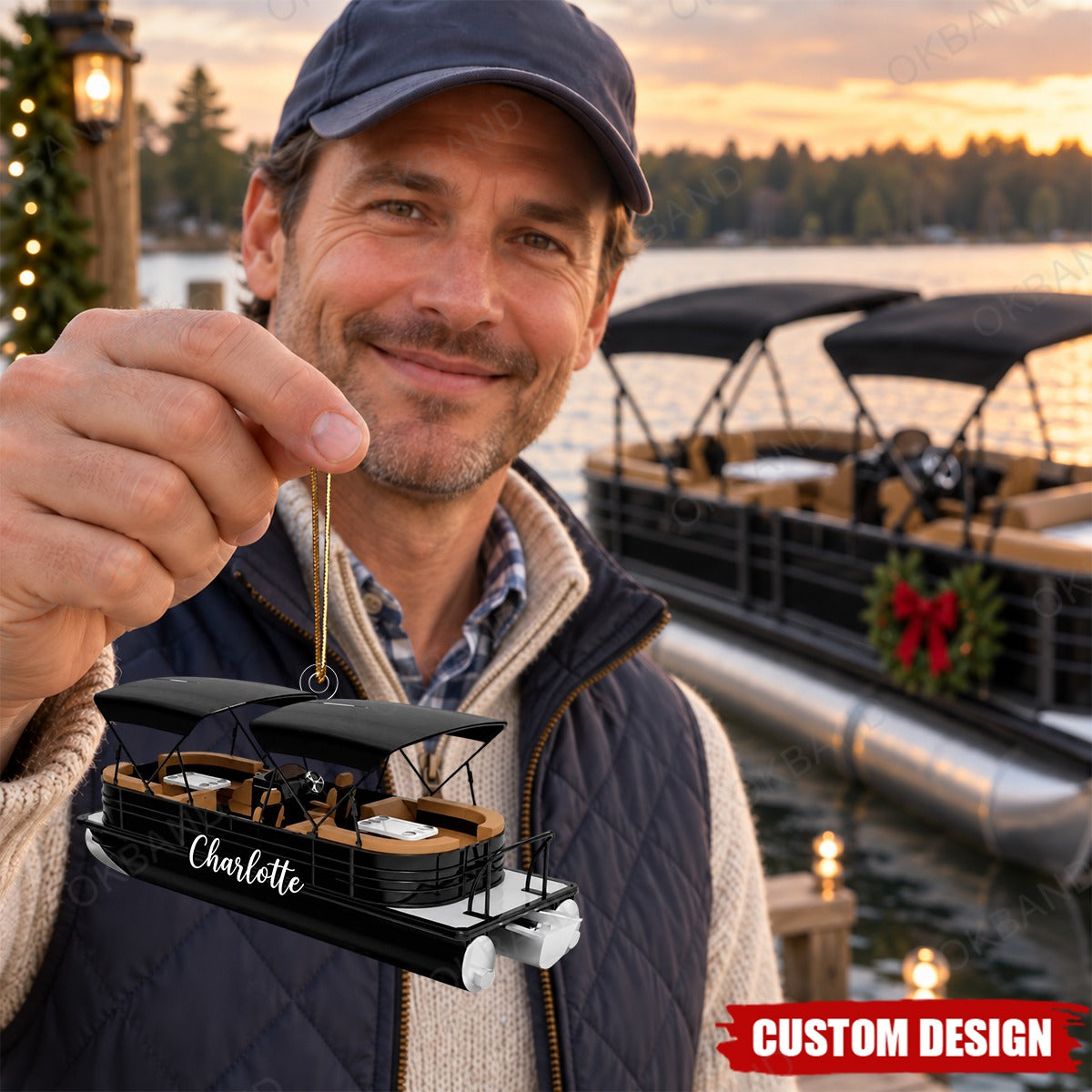 Personalized Pontoon Boat Christmas Ornament - Boater Holiday Decor Gift