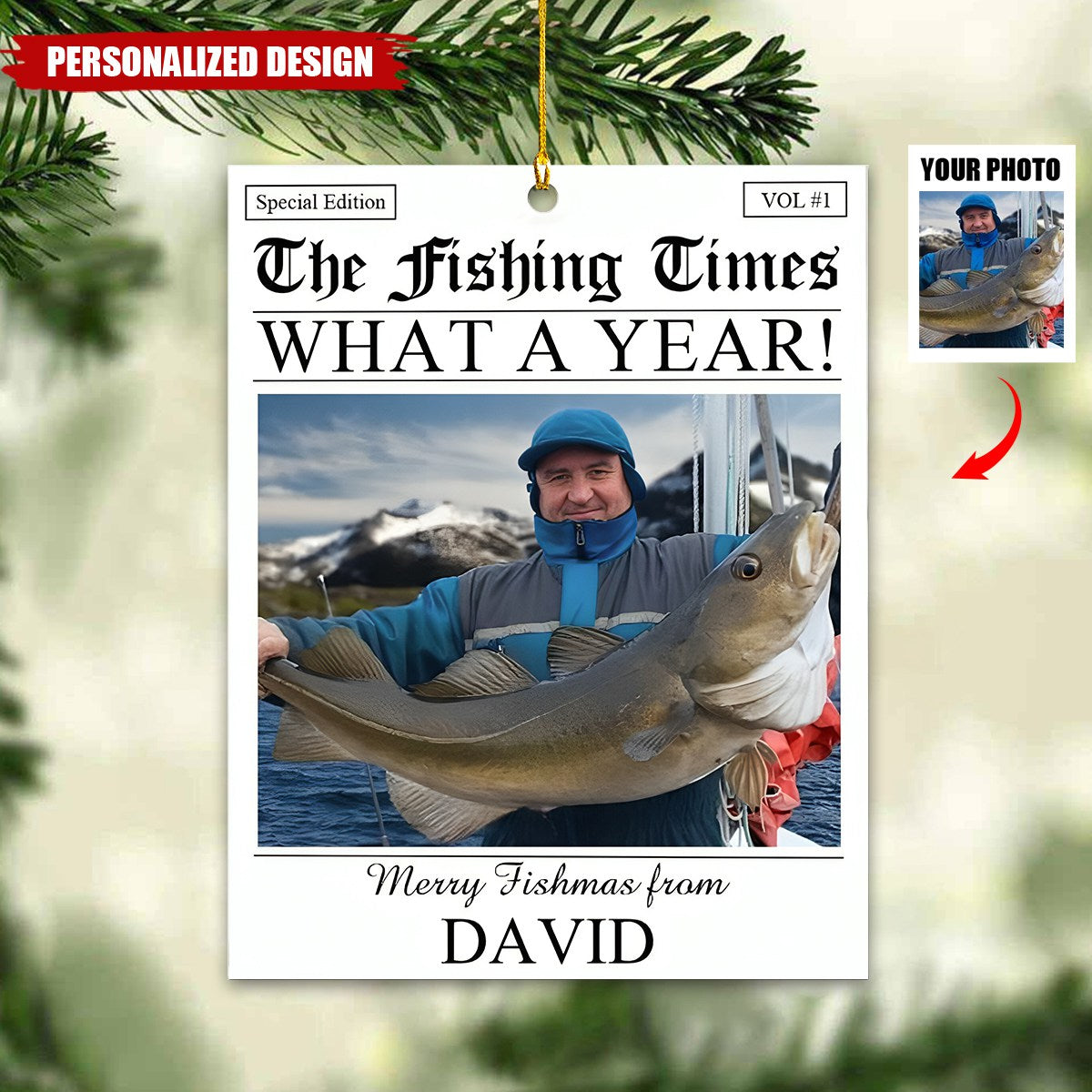 Custom Fishing Photo Ornament-Christmas Gift For Fishing Lover