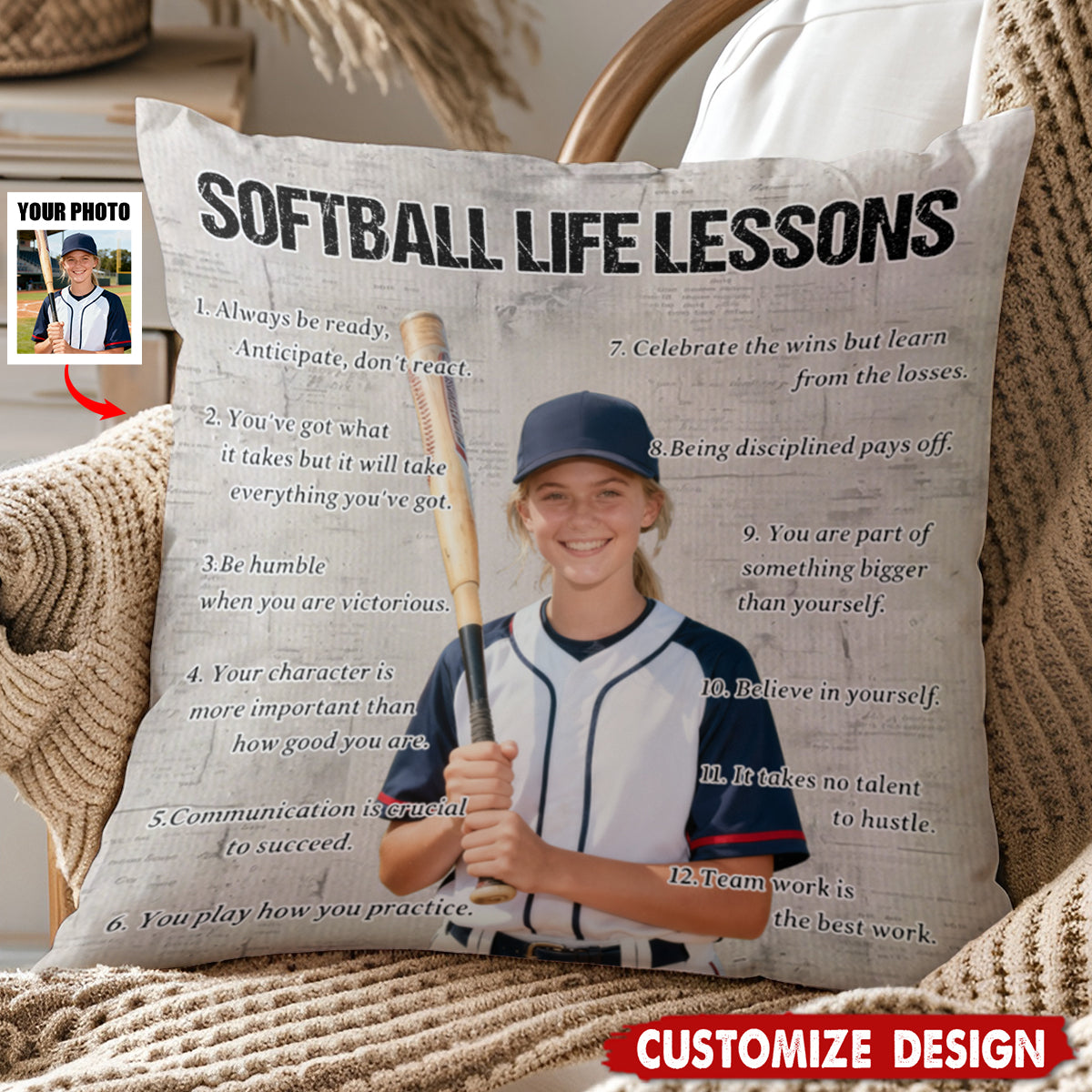 Personalized Softball Life Lessons Upload Photo Pillow-Gift For Softball Lovers