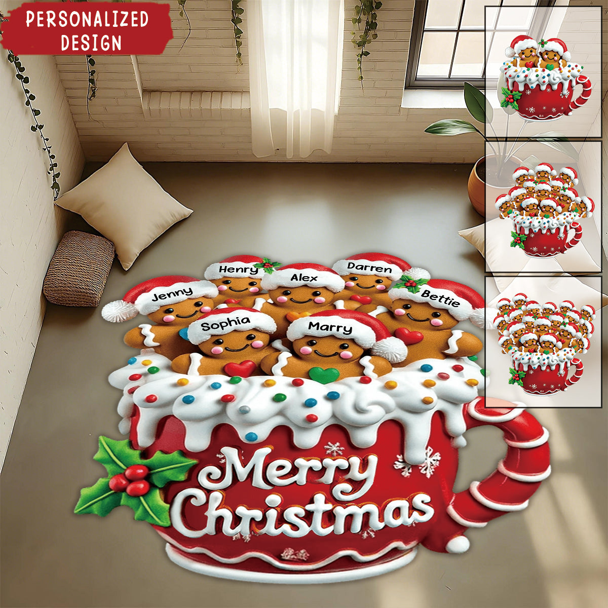 Merry Christmas-Personalized Gingerbread Doormat/ Rug Gift For Family