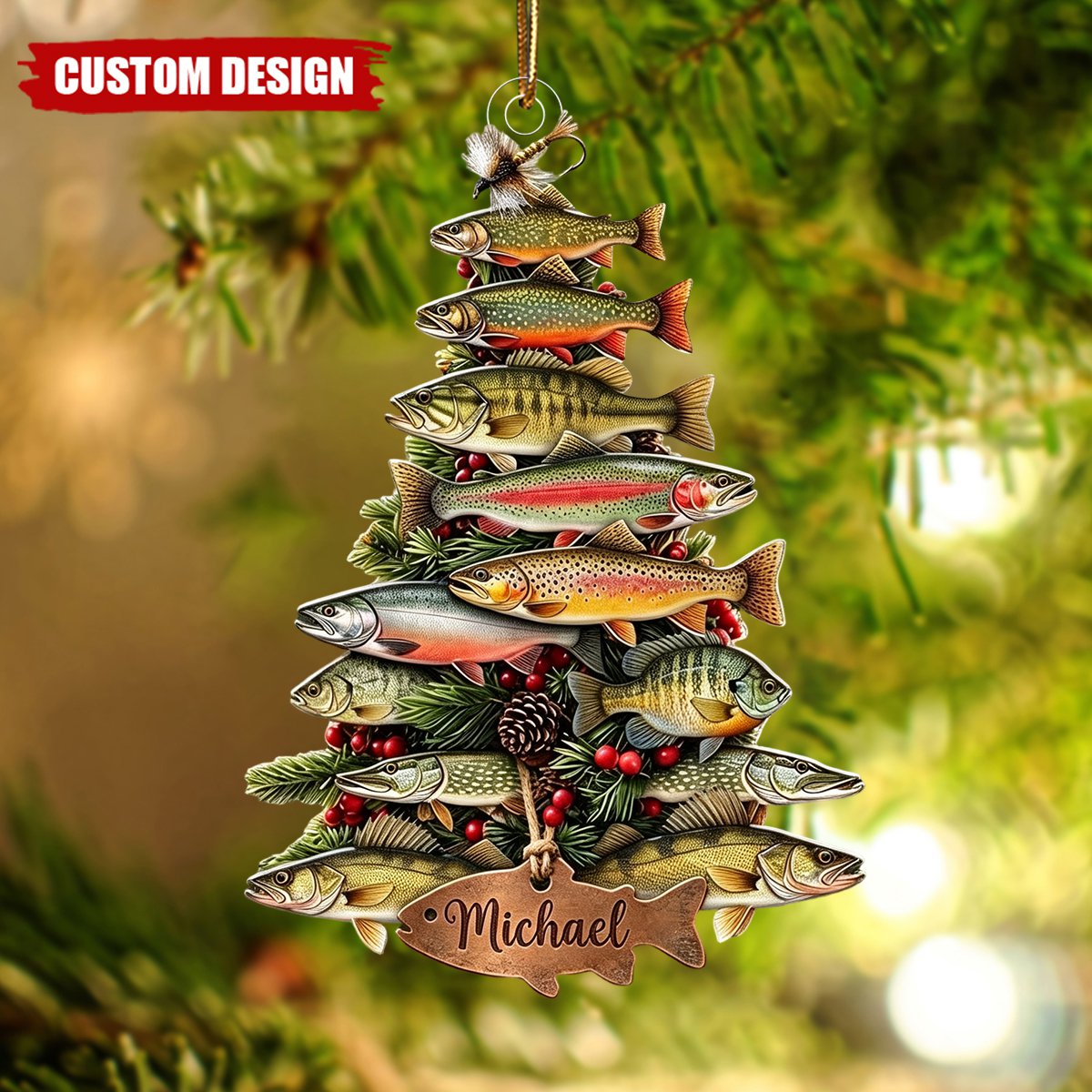 Personalized Fishing Christmas Ornament, Fisherman Gift