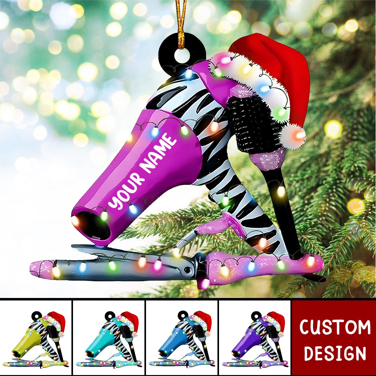 Personalized Blow dryer Set Acrylic Christmas Ornament Gift For Hairdresser