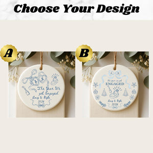 Personalized Engagement Ornament, The Year We Got Engaged Ceramic Keepsake, Custom Couple Ornament with Names and Year, Bride to Be Gift