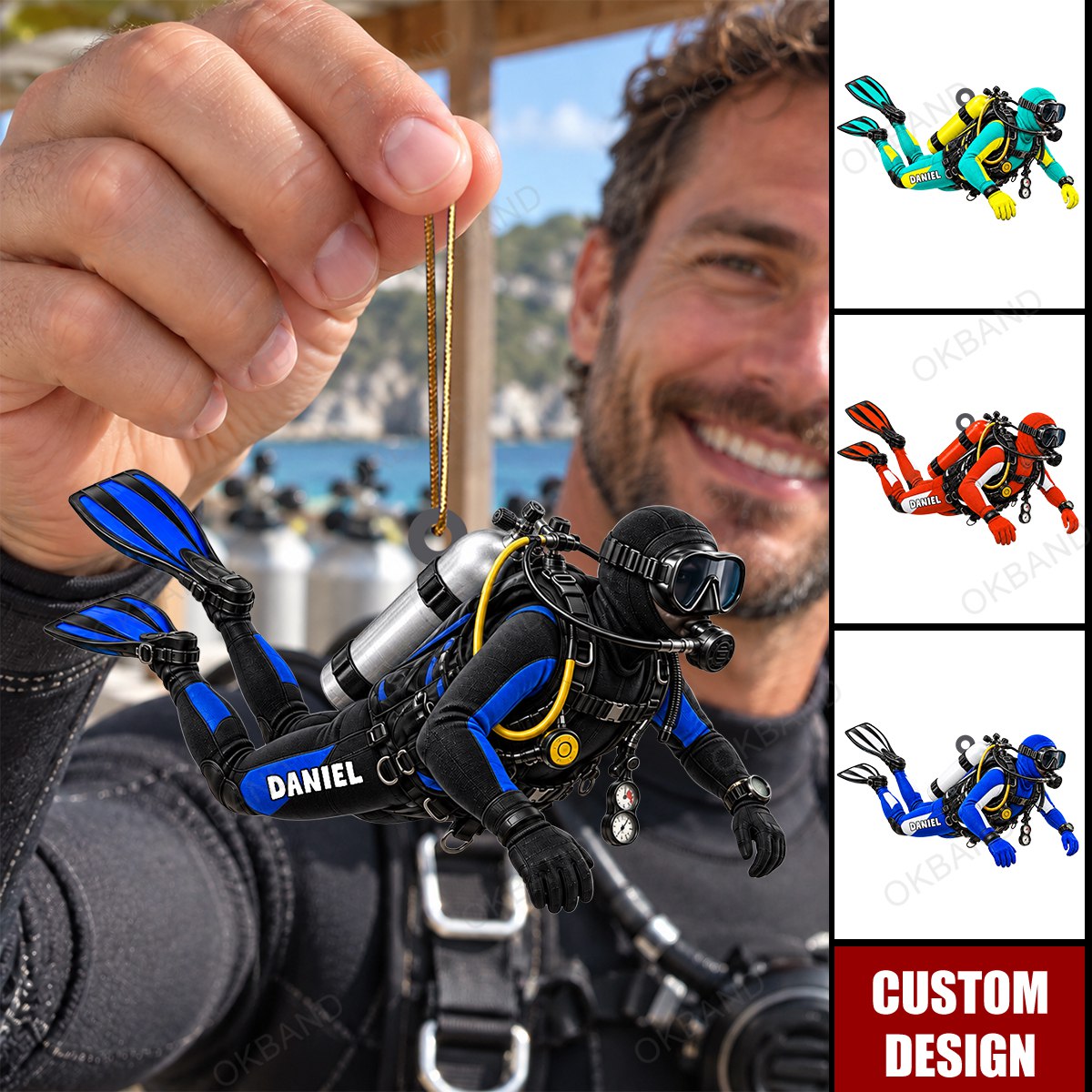 Personalized Scuba Diver Christmas Ornament, Custom Diving Gift