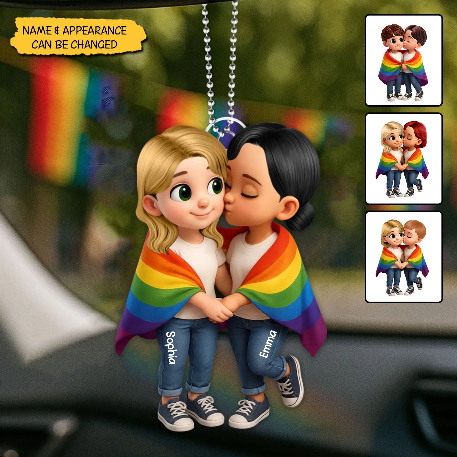 Pride Month LGBT Couple Love Is Love Personalized Acrylic Car Hanger, Gift For Couple