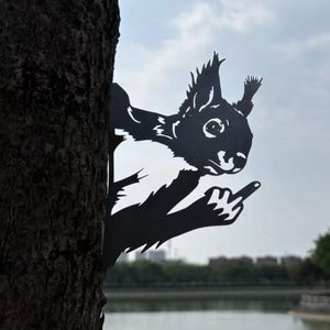 Peeping middle finger squirrel metal sign - Versatile Mountable Wall Art