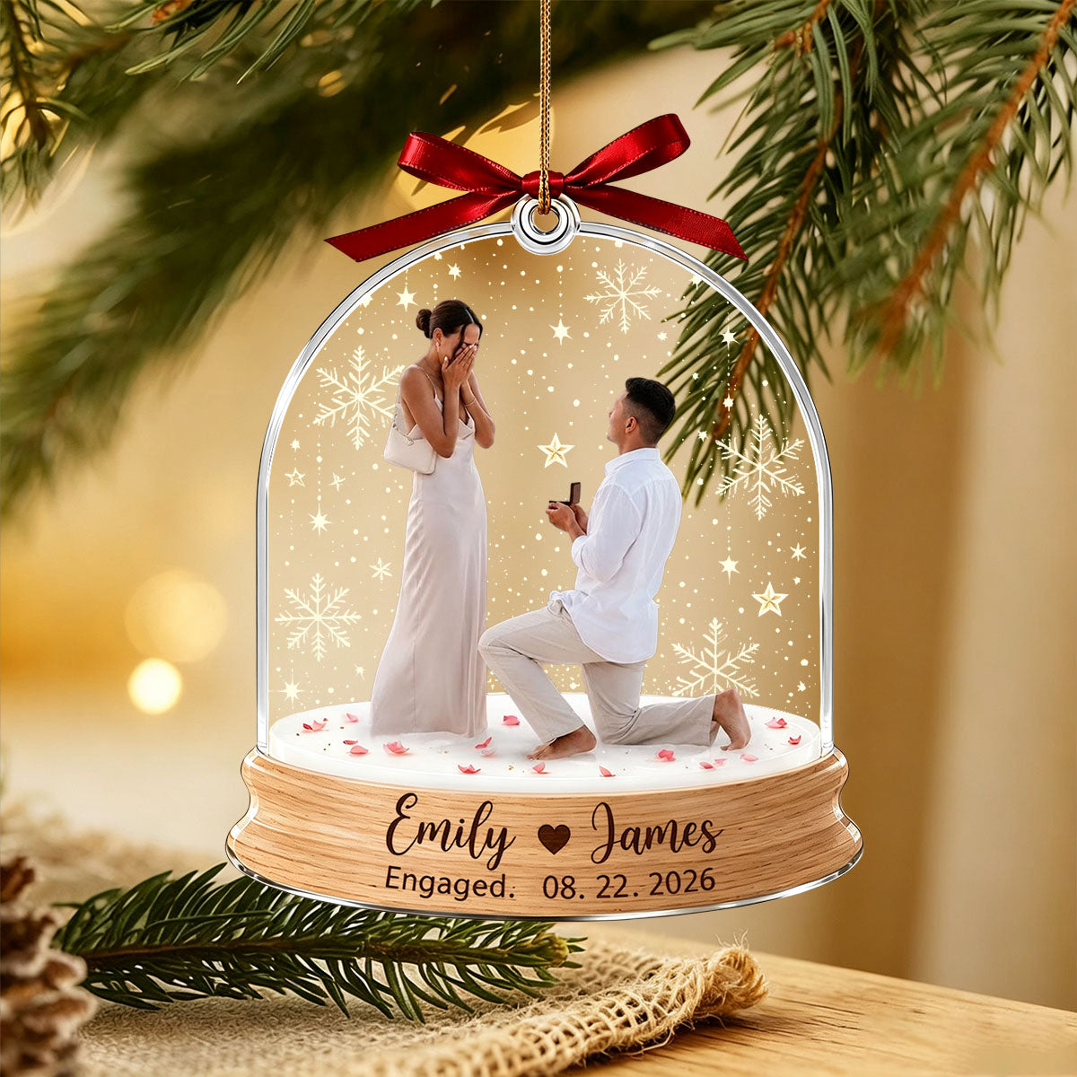 Engagement Christmas Ornament, Custom Photo Proposal Snowglobe Acrylic Ornament, First Christmas Engaged Gift, Couple Keepsake