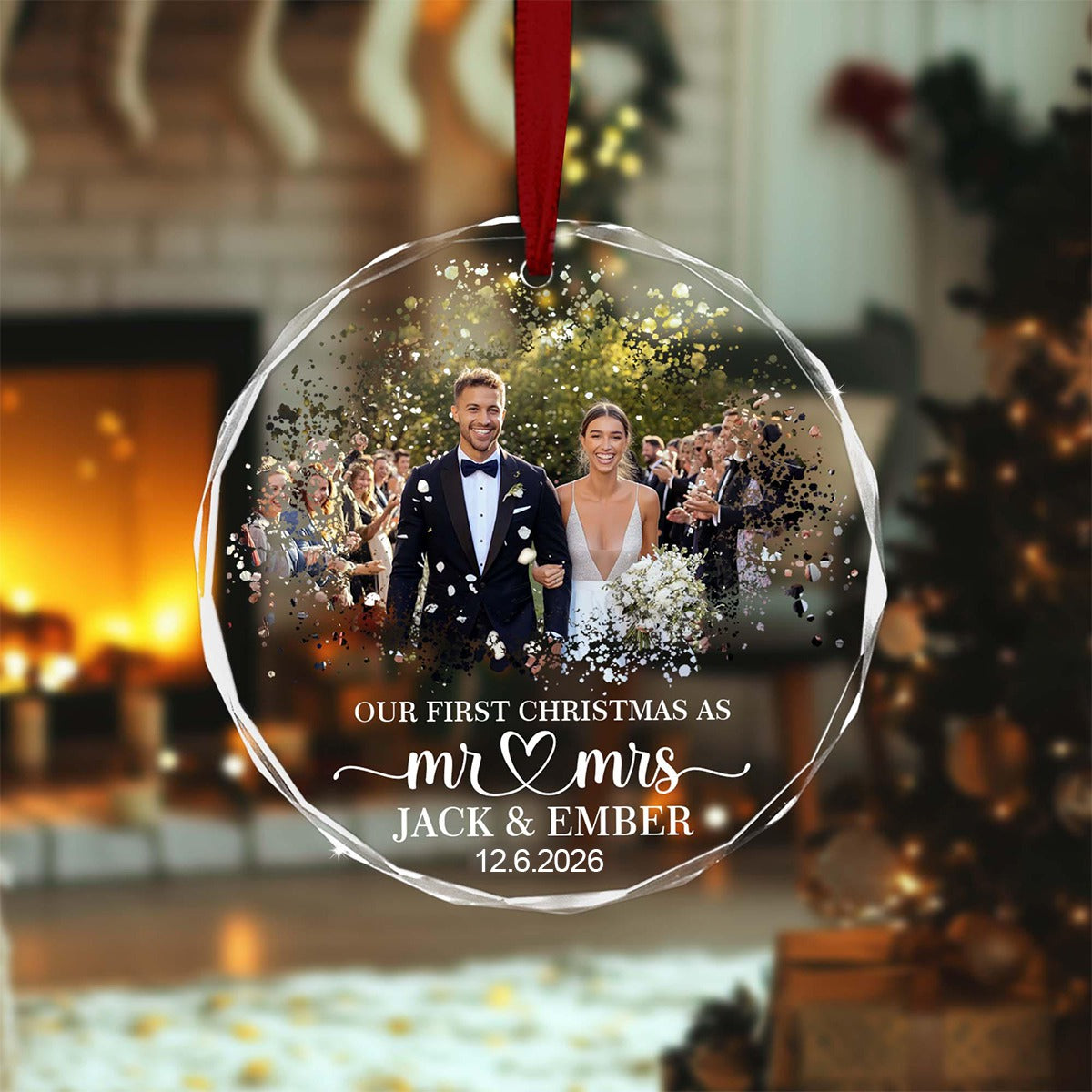 Custom First Christmas Married Ornament, Personalized Couple Photo Wedding Keepsake, Our First Christmas As Mr & Mrs Ornament, Newlywed Gift