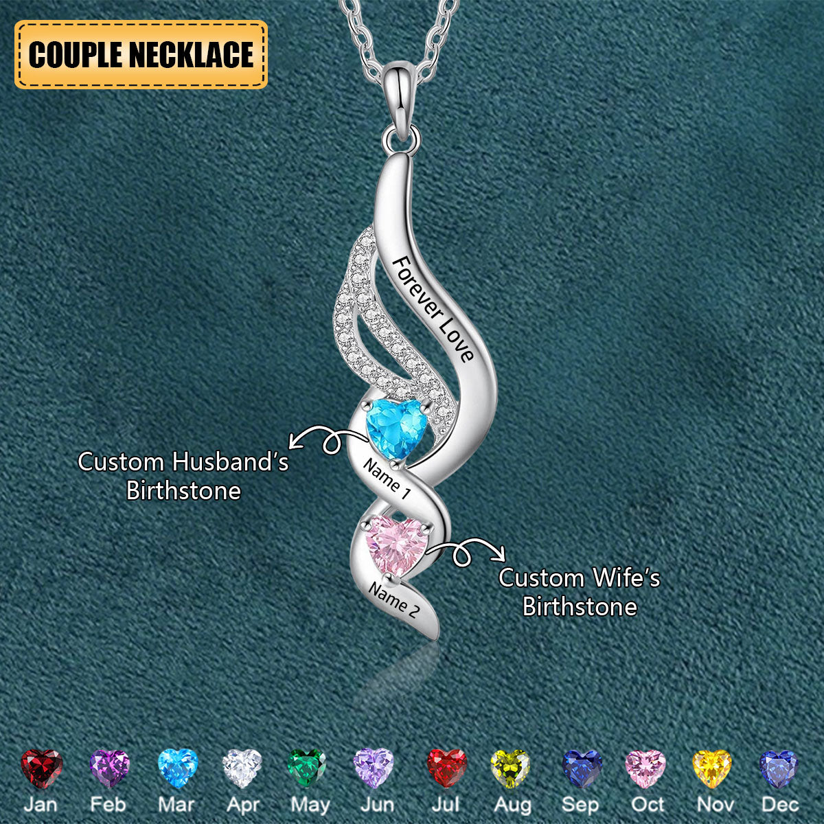 Husband & Wife-Personalized Birthstone Necklace