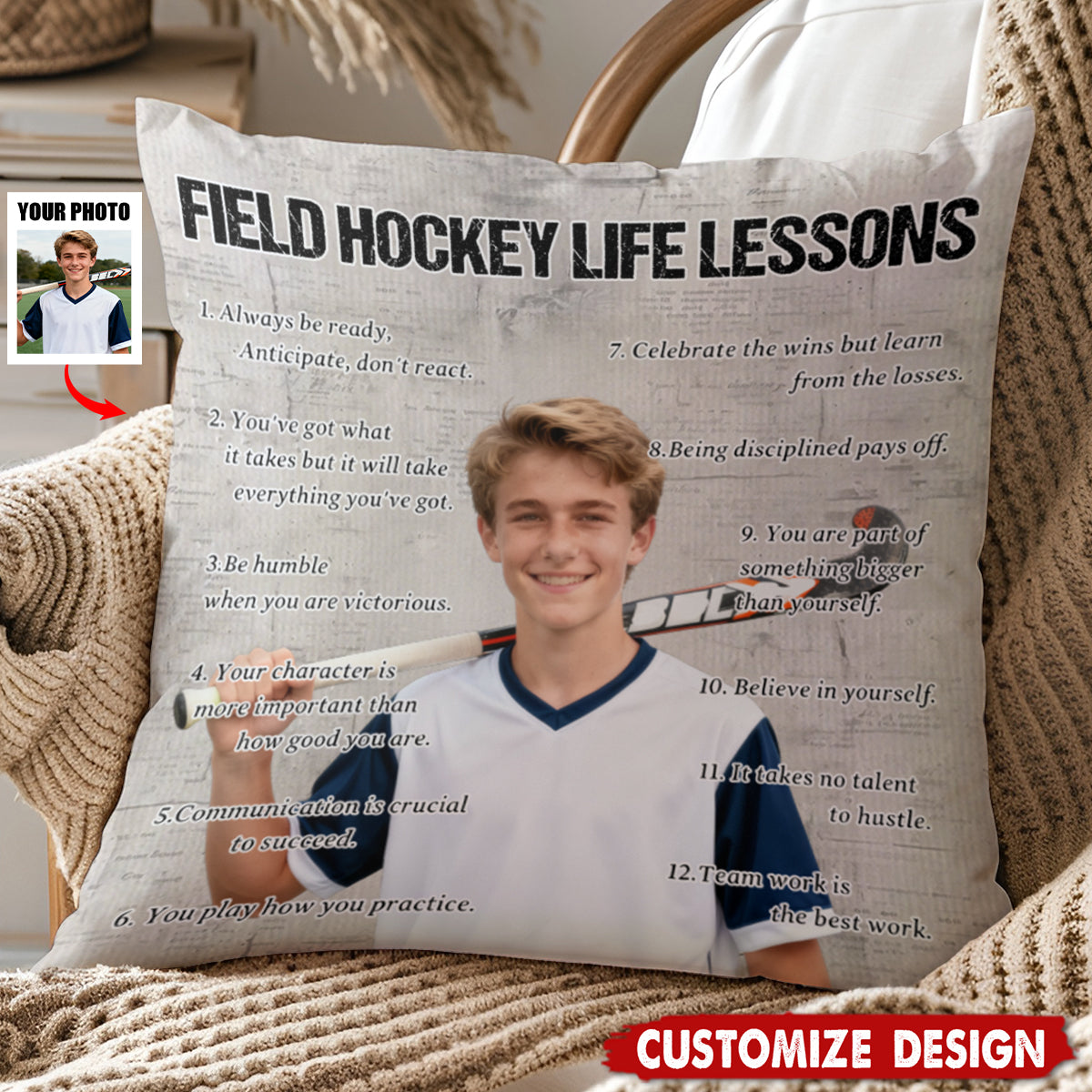Personalized Field Hockey Life Lessons Upload Photo Pillow-Gift For Field Hockey Lovers