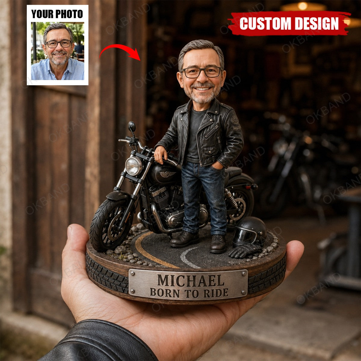 Personalized Motorcycle Acrylic Plaque, Photo Biker Figurine