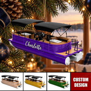 Personalized Pontoon Boat Christmas Ornament - Boater Holiday Decor Gift
