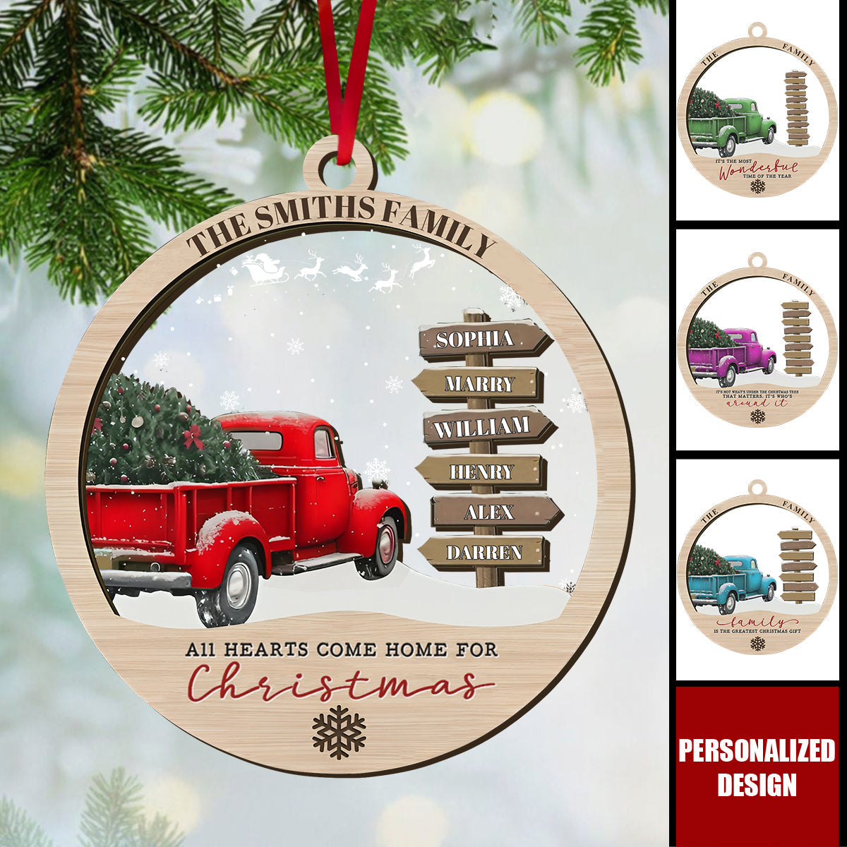 Personalized Family Red Truck Ornament-Farmhouse Christmas Decor