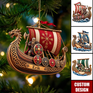 Personalized Viking Ship Christmas Ornament - Norse Warrior Gift - Viking Lover