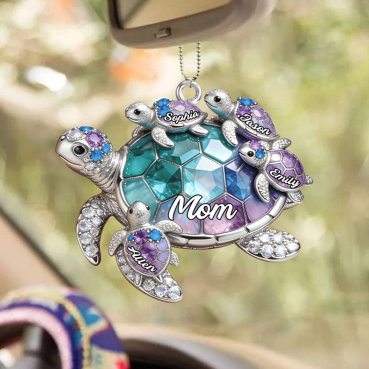 Personalized Grandma Turtle-shaped Car Hanging Ornament - Gift For Mom and Grandma