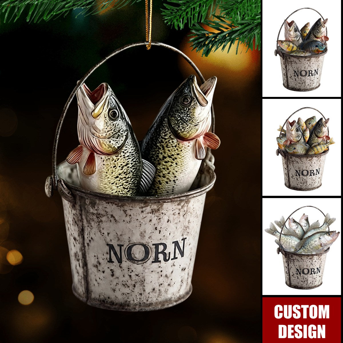 Personalized Fishing Bucket Christmas Ornament,Custom Fisherman Gift