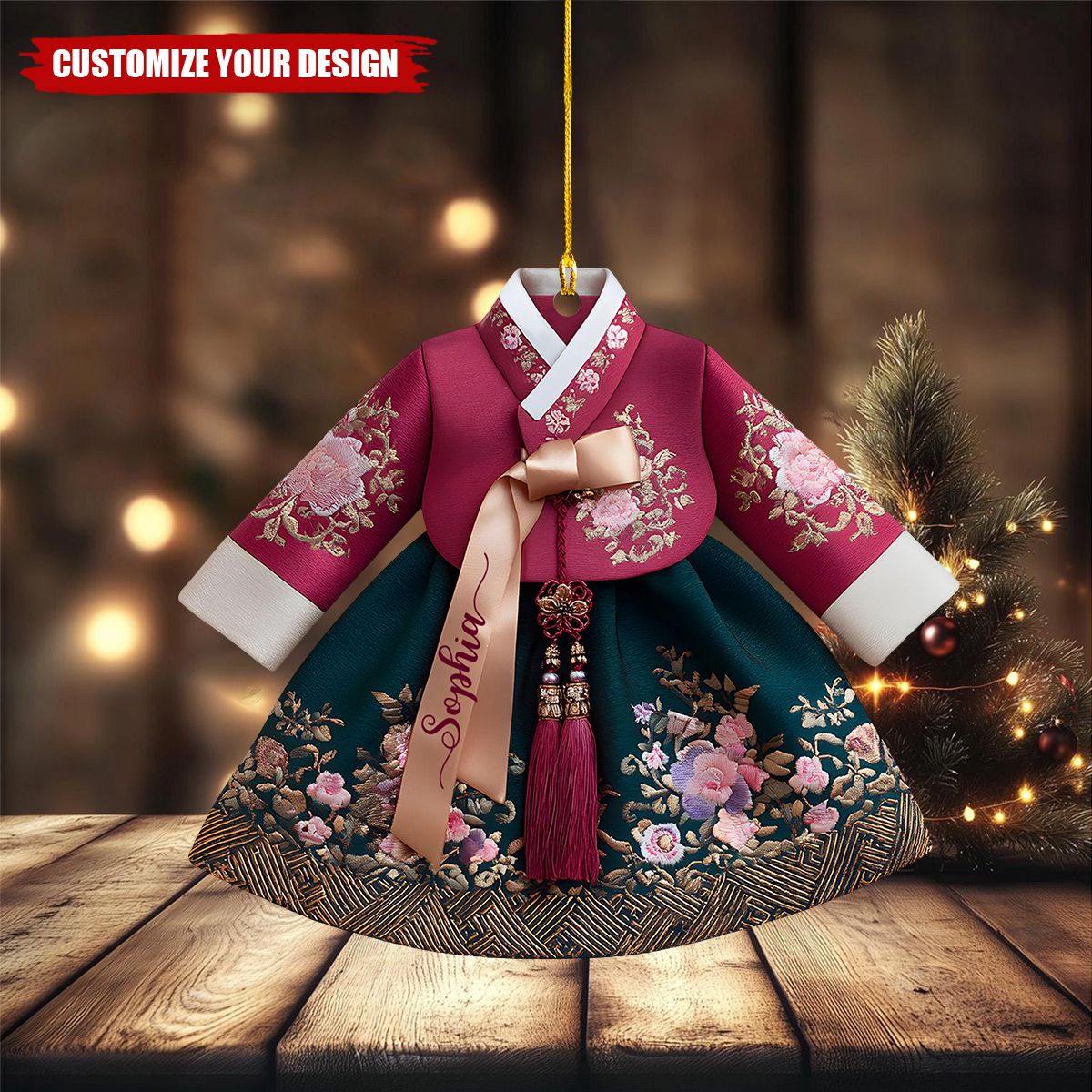 Personalized Korean Hanbok Dress Acrylic Ornament, Custom Cultural Holiday Keepsake