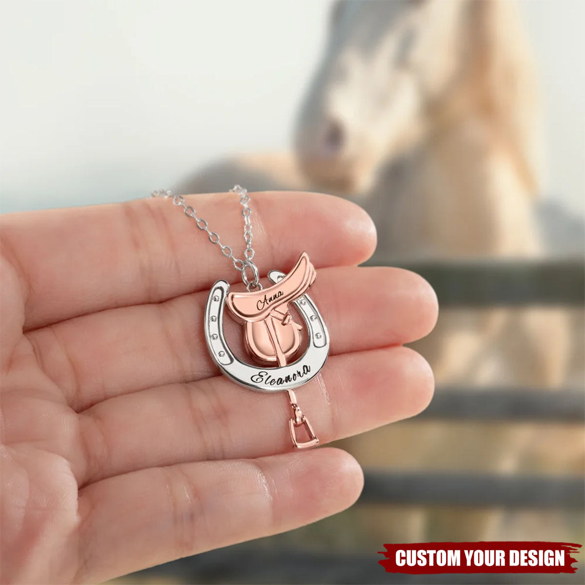 Personalized Horseshoe Saddle Protective Necklace - Dainty Jewelry Birthday Anniversary Gift for Horse Owners Lovers