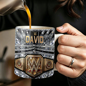 Personalized Wrestling Champion Mug, Custom Name Belt Style Mug, Wrestling Fan Gift