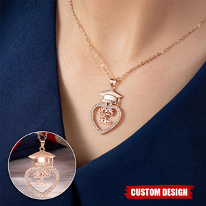 Personalized Grad Cap Zircon Heart Necklace - Class of 2025 Graduation - Gift for Graduates