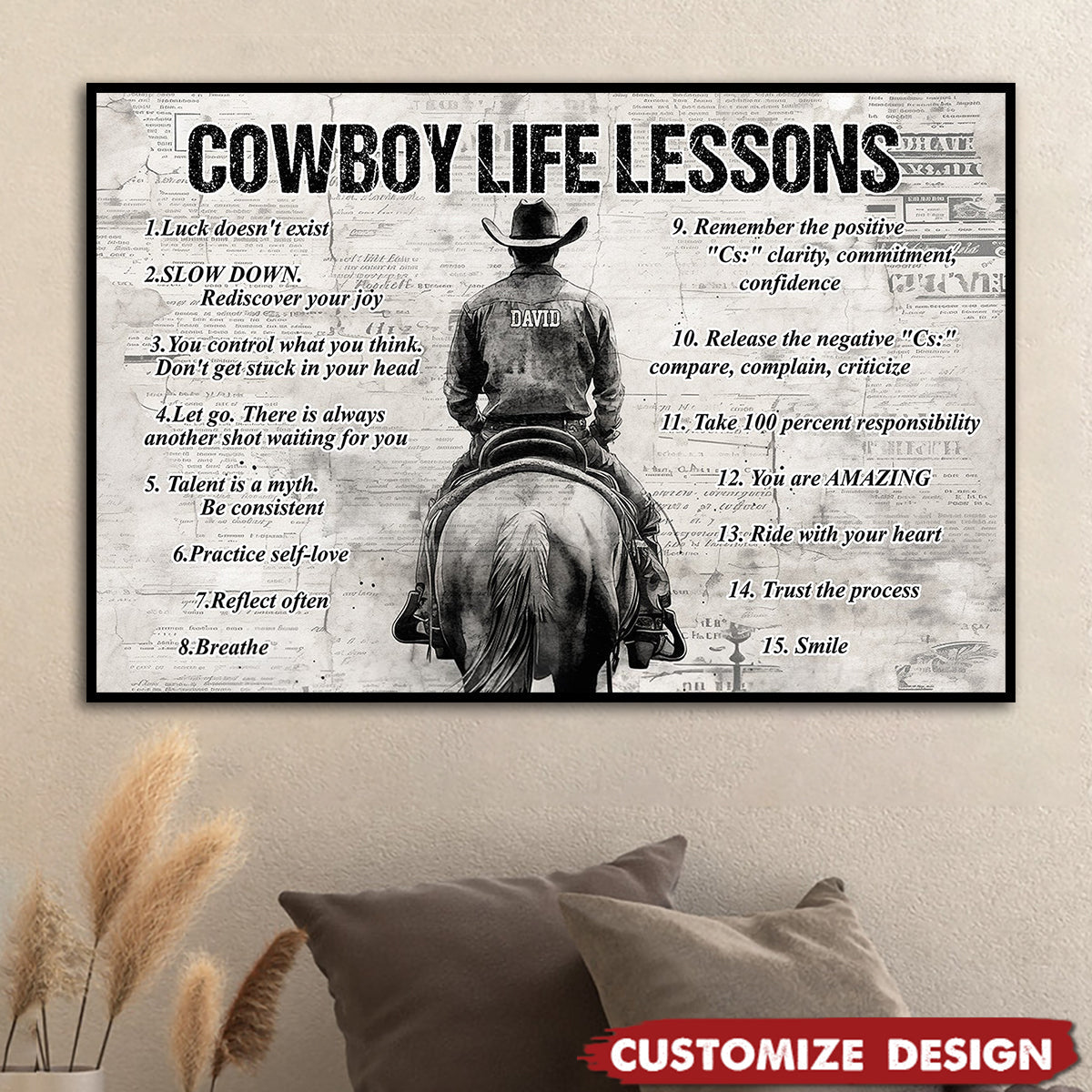 Personalized Cowboy Life Lessons Cool Quotes Poster - Gift For Cowboy