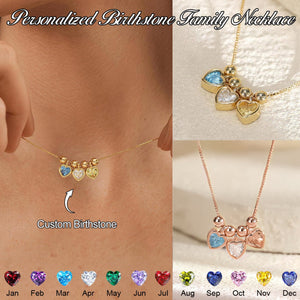 Personalized Heart Birthstone Family Necklace- Gift For Her