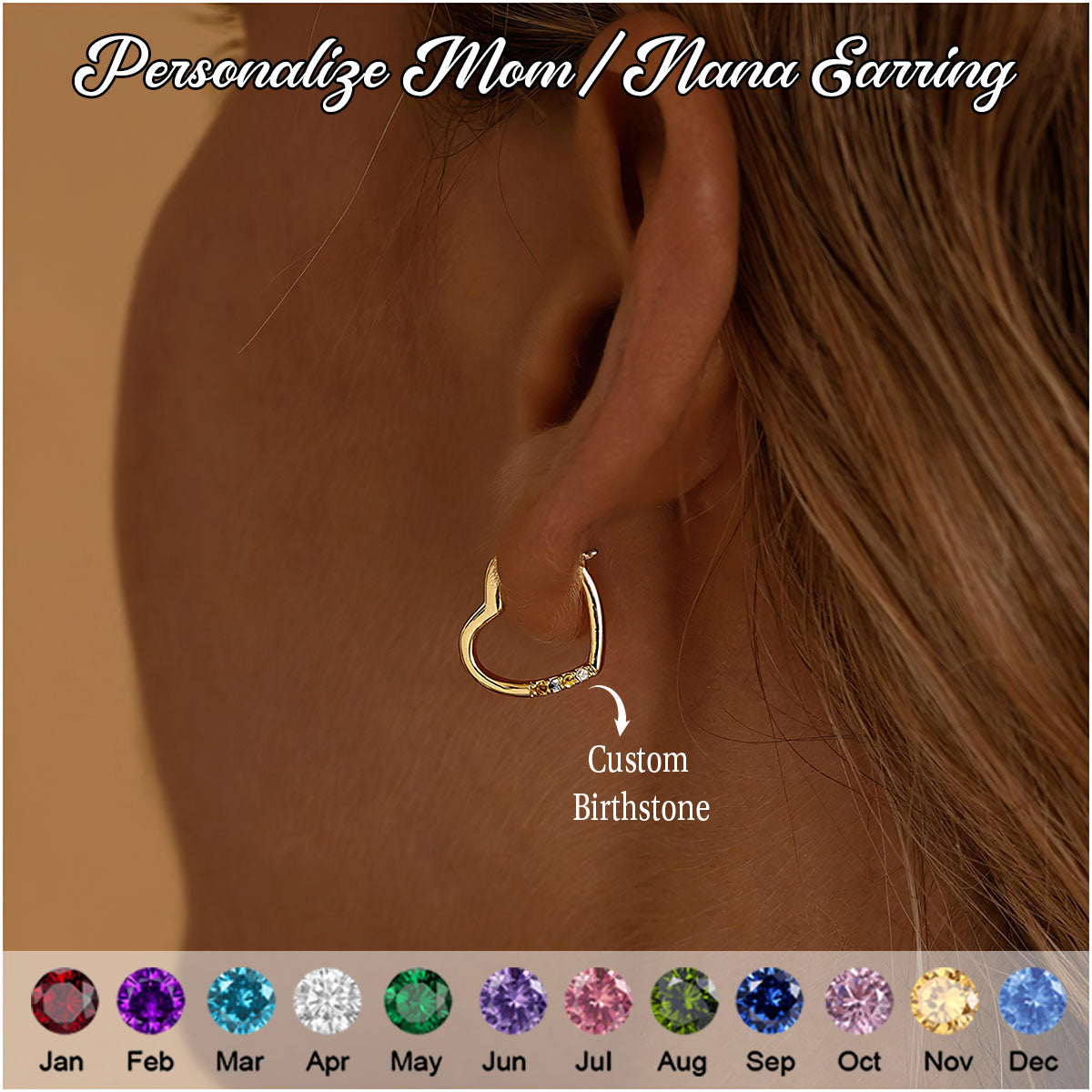 Personalised Birthstone Heart Huggies Earrings, Tiny Birthstone Hoop Earring