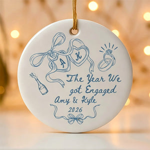 Personalized Engagement Ornament, The Year We Got Engaged Ceramic Keepsake, Custom Couple Ornament with Names and Year, Bride to Be Gift