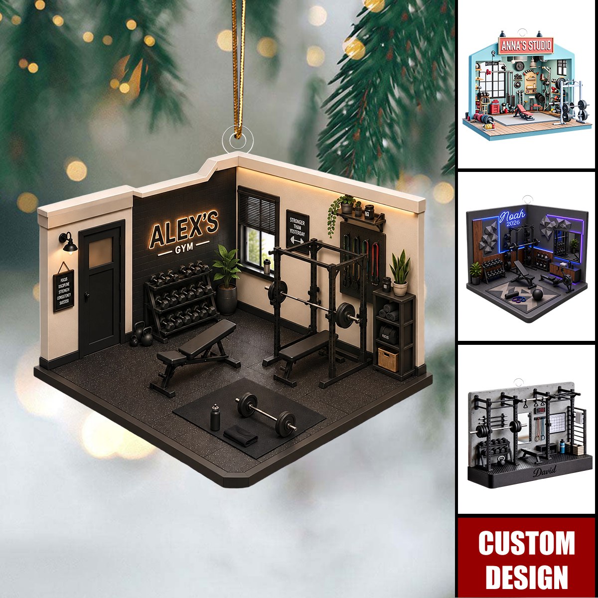 Personalized Gym Acrylic Ornament,Fitness Christmas Ornament,Weightlifting Keepsake