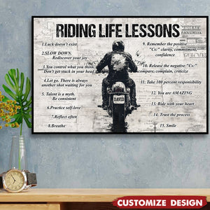 Personalized Motivational Quote Riding Life Lessons Poster - Gift For Biker