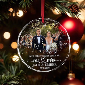 Custom First Christmas Married Ornament, Personalized Couple Photo Wedding Keepsake, Our First Christmas As Mr & Mrs Ornament, Newlywed Gift
