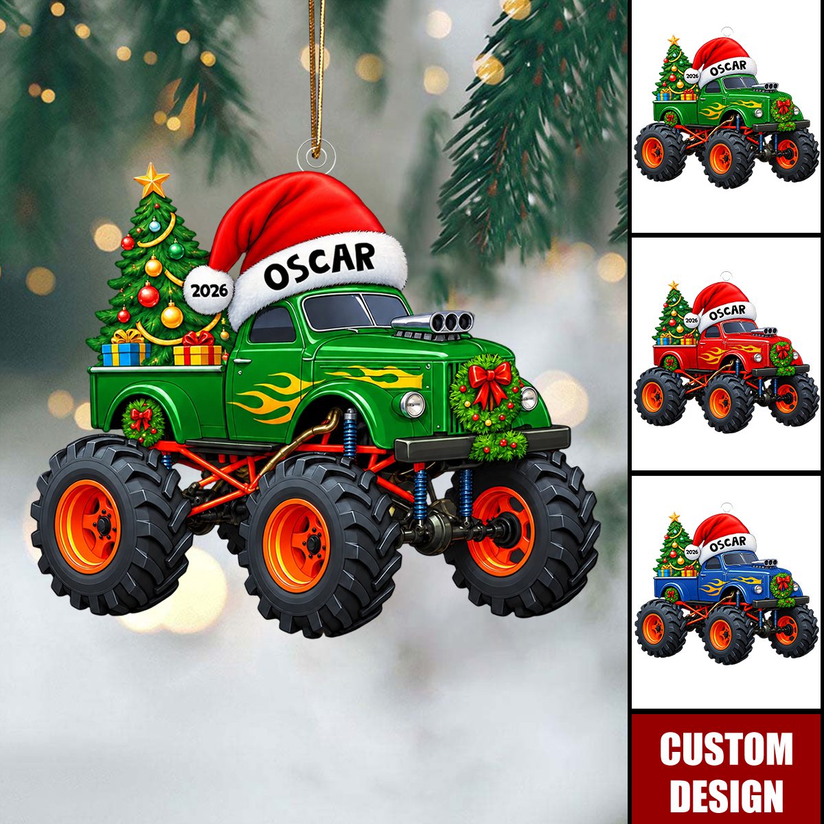 Monster Truck Christmas Personalized Acrylic Ornament