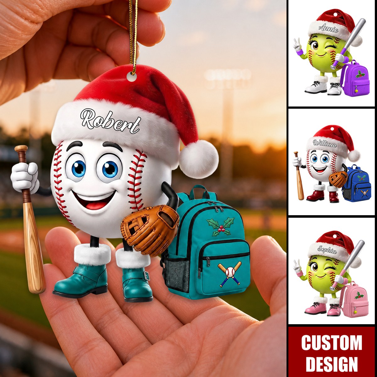 New Release - Personalized Cute Baseball Softball Mascot Christmas Ornament - Gift for Baseball Softball Lover