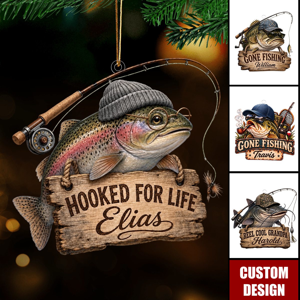 Personalized Fishing Christmas Ornament,Gift for Fisherman and Angler