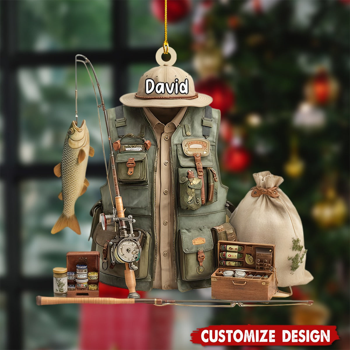 Personalized Fishing Gear Ornament, Gift for Fishing Lovers, Fishing Ornament for Dad, Fisherman Ornament, Fishing Christmas Ornament