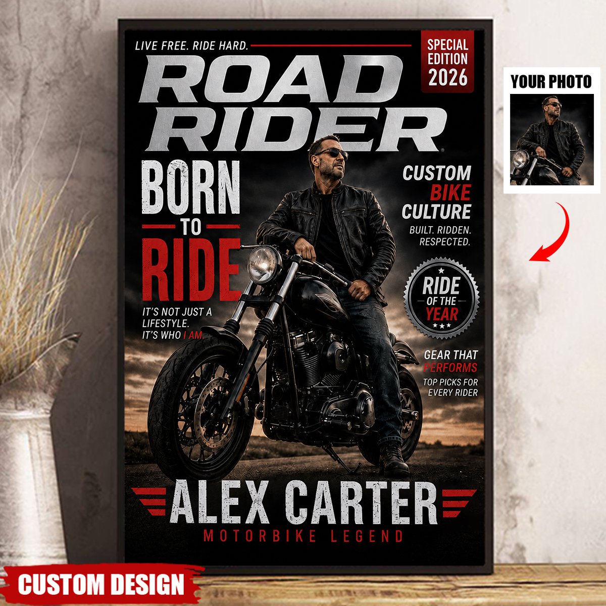 Road Rider Of The Year - Personalized Motorbike Photo Poster - Biker, Motorbike Lovers Gift
