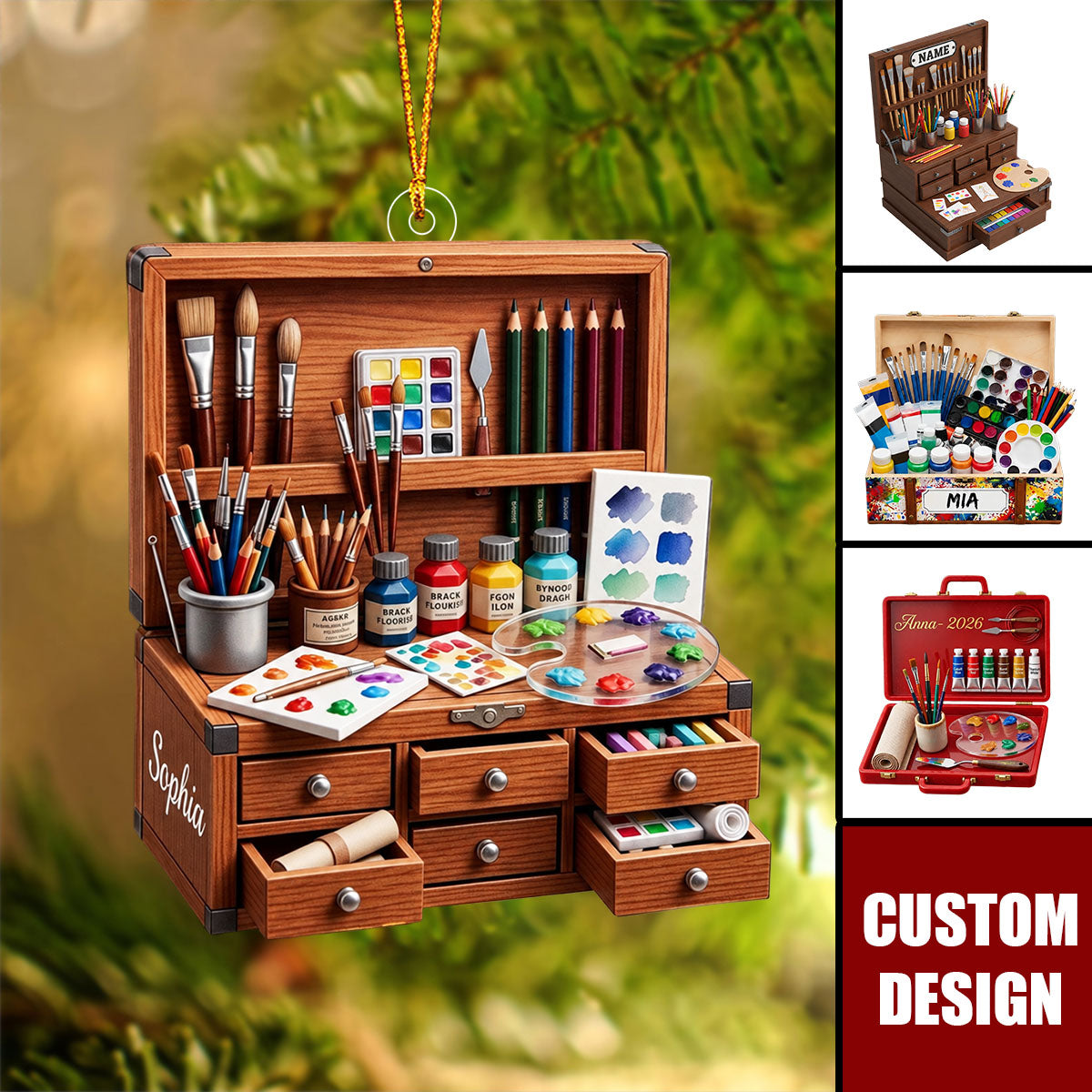 Personalized Artist Paint Box Brushes Acrylic Ornament Decor
