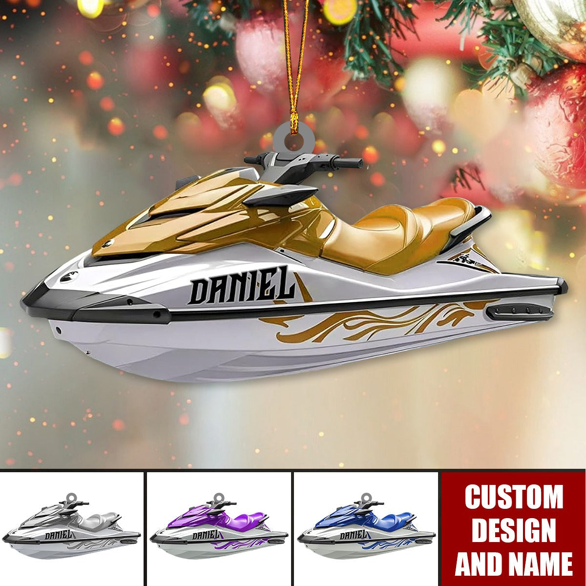 Personalized Jet Boat Ski Christmas Ornament, Skiing Jet Boat Christmas Tree Ornament