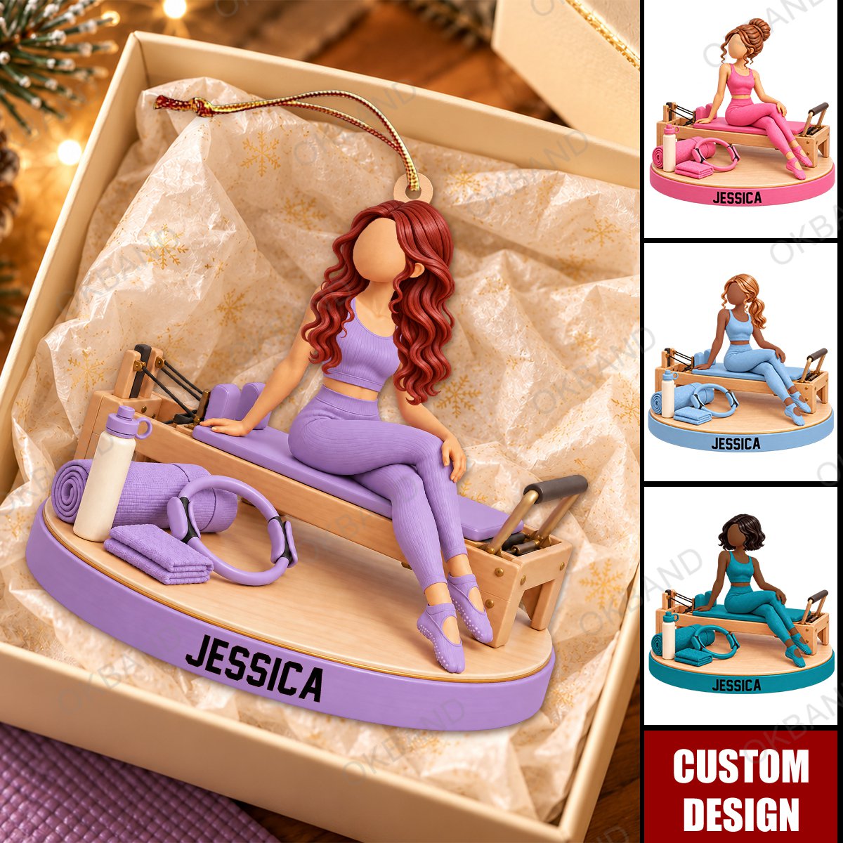 Personalized Pilates Girl Ornament, Pilates Xmas Home Decor, Fitness Lover Gift