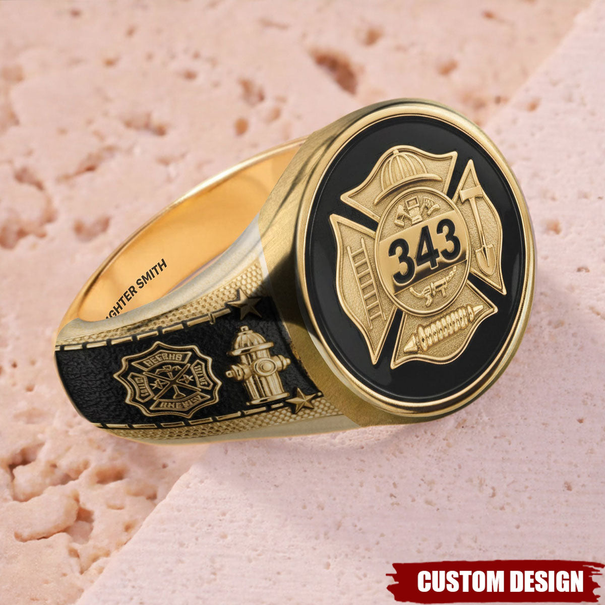 Personalized Strong One Firefighter Signet Ring - Gift For Firefighters