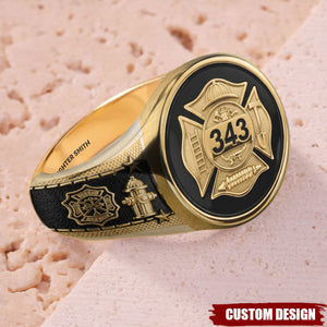 Personalized Strong One Firefighter Signet Ring - Gift For Firefighters