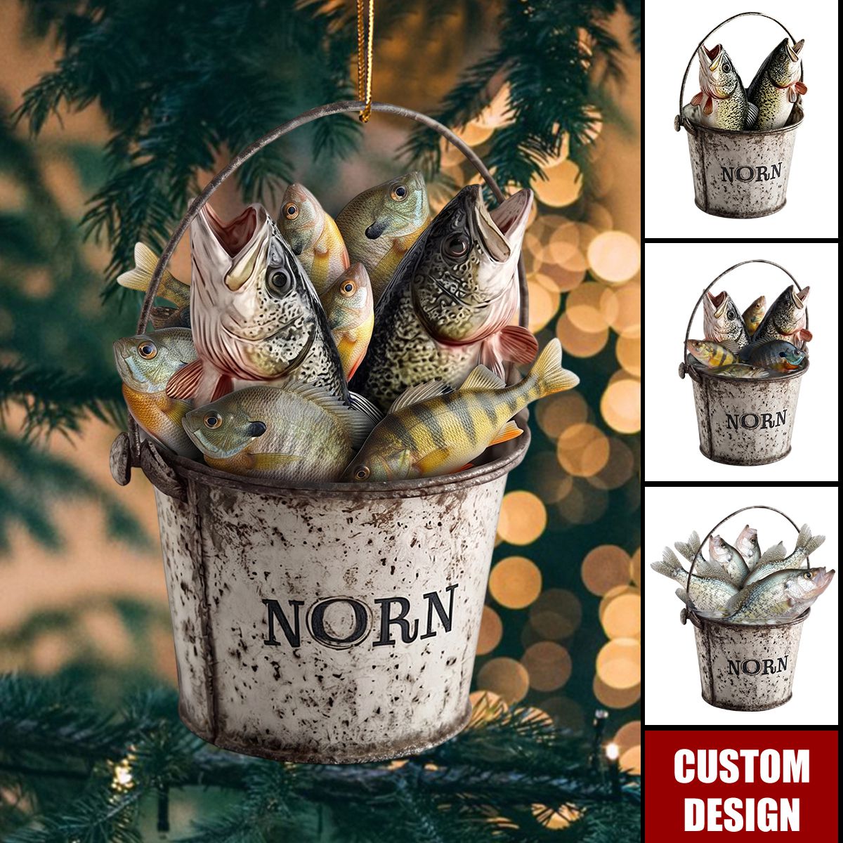 Personalized Fishing Bucket Christmas Ornament,Custom Fisherman Gift