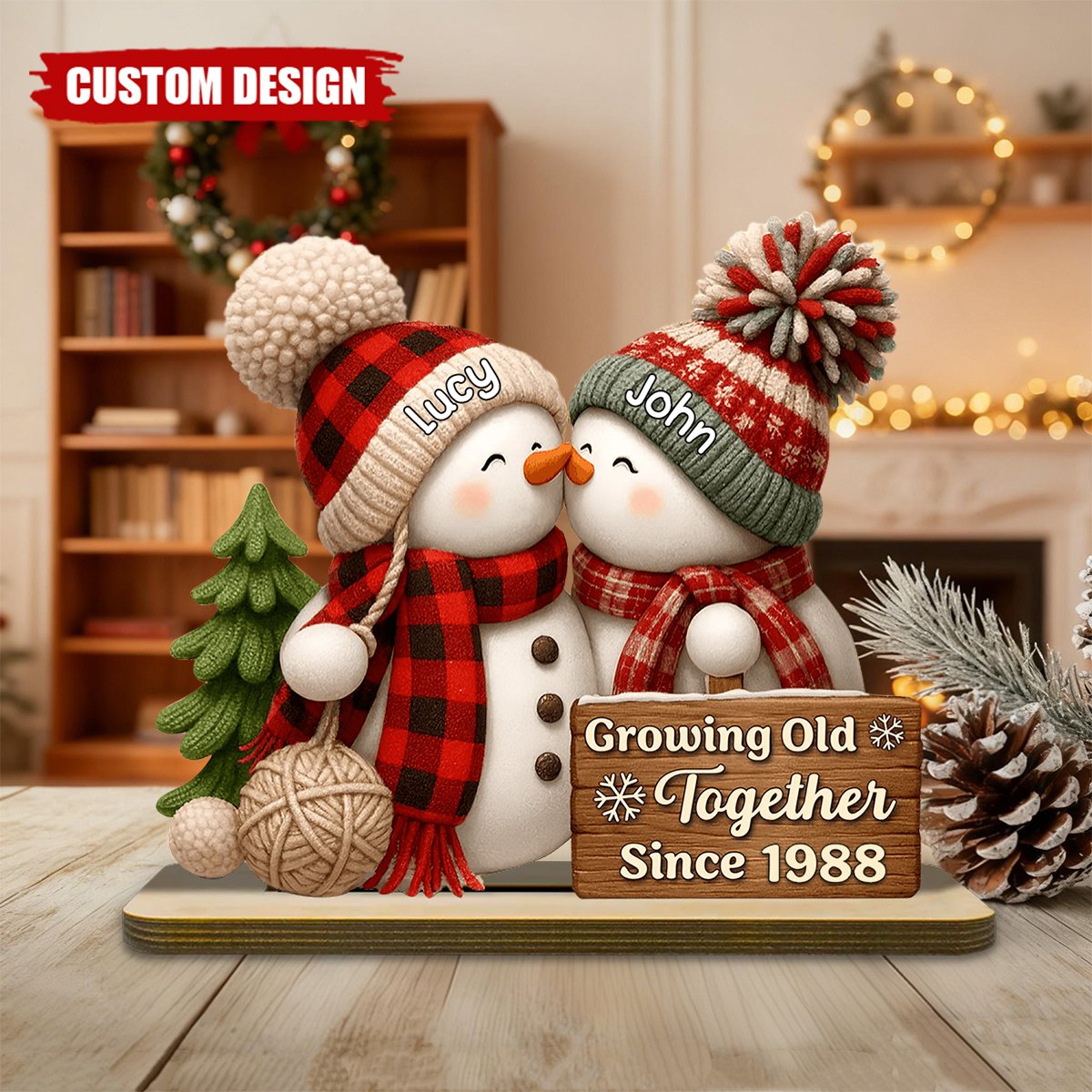 Personalized Snowman Couple Wooden Plaque