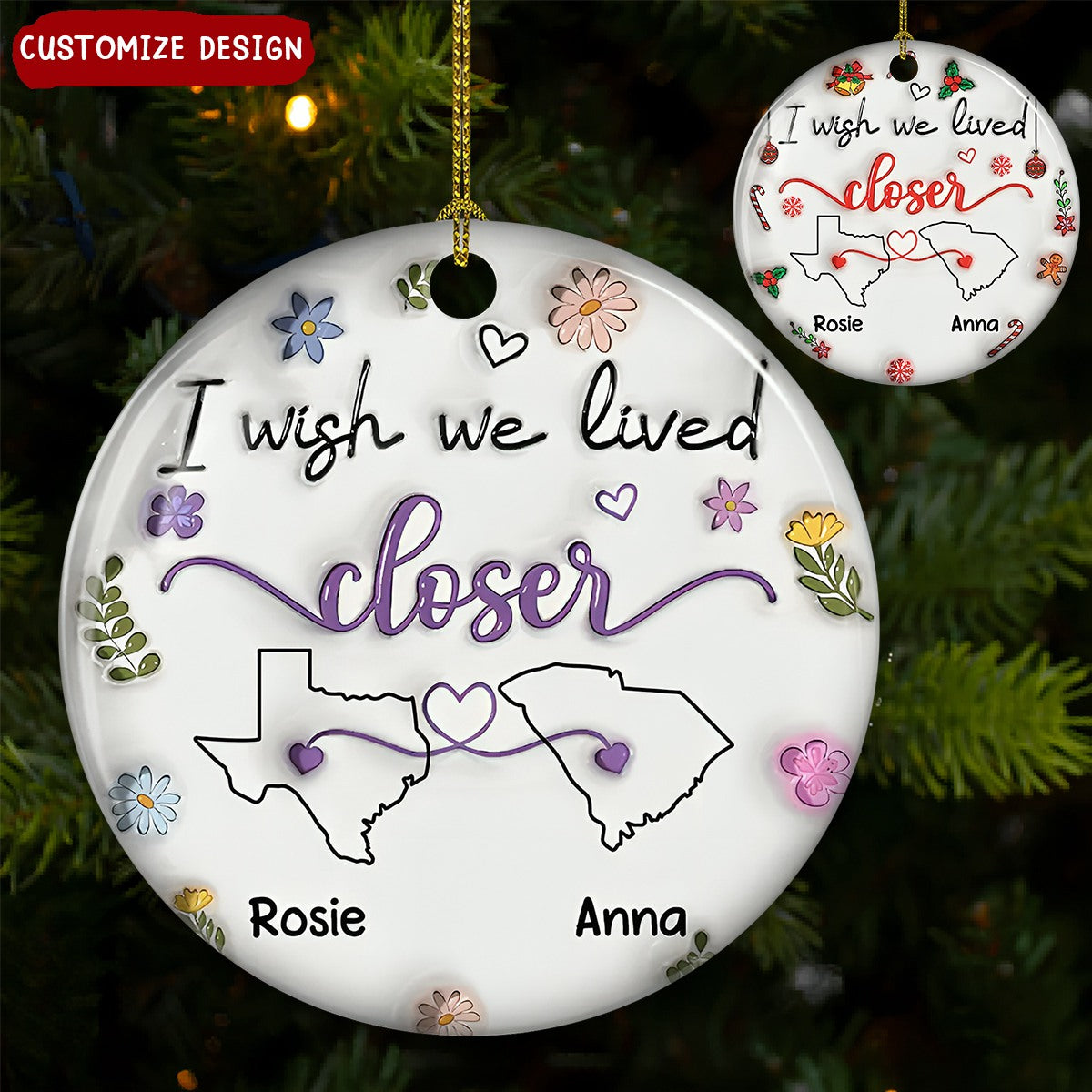 2024 New Release - I Wish We Lived Closer - Personalized 3D Inflated Effect Ceramic Ornament, Gift For Sister, Family